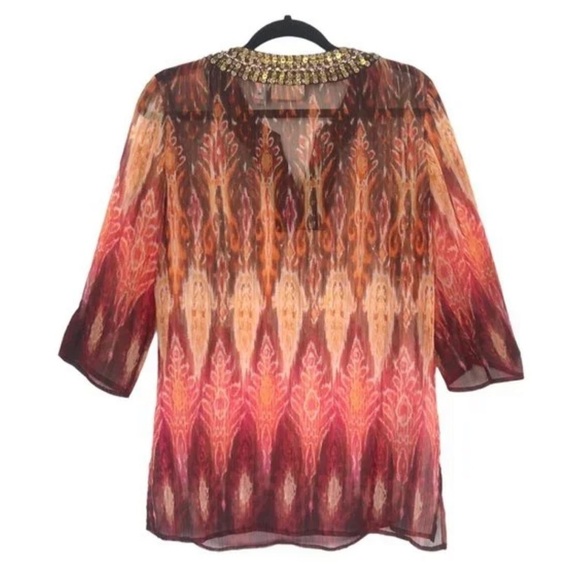 Chico's Textured Gauze Embellished Tunic Sz 1 Top Blouse - Picture 3 of 12